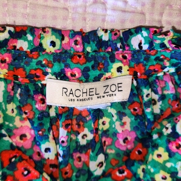 🌹Rachel Zoe blue floral puffed sleeve smocked waist/cuff tie neck, sz med - Picture 8 of 9